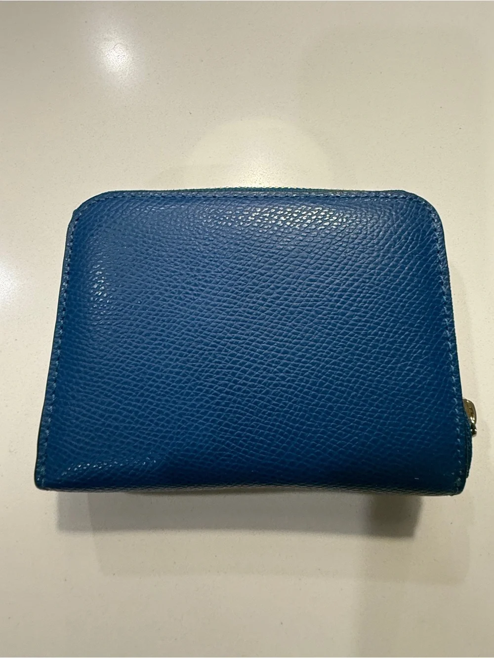 Coach Blue Crossgrain Leather Bifold Zip Wallet with Gold Hardware